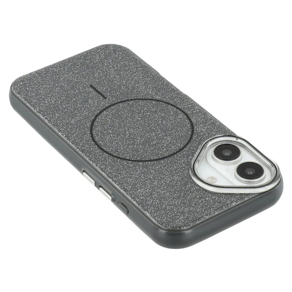 For iPhone 16 Case Compatible with MagSafe Glitter Design IMD TPU + PC Phone Back Cover - Black - 7