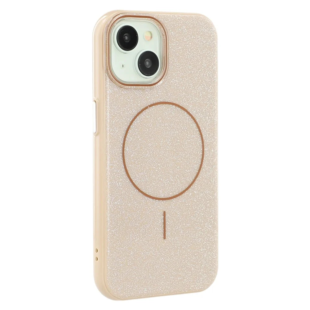 For iPhone 15 Case Compatible with MagSafe Glitter Design IMD TPU + PC Phone Back Cover - Desert Gold - 1