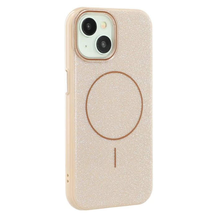 For iPhone 15 Case Compatible with MagSafe Glitter Design IMD TPU + PC Phone Back Cover - Desert Gold - 1