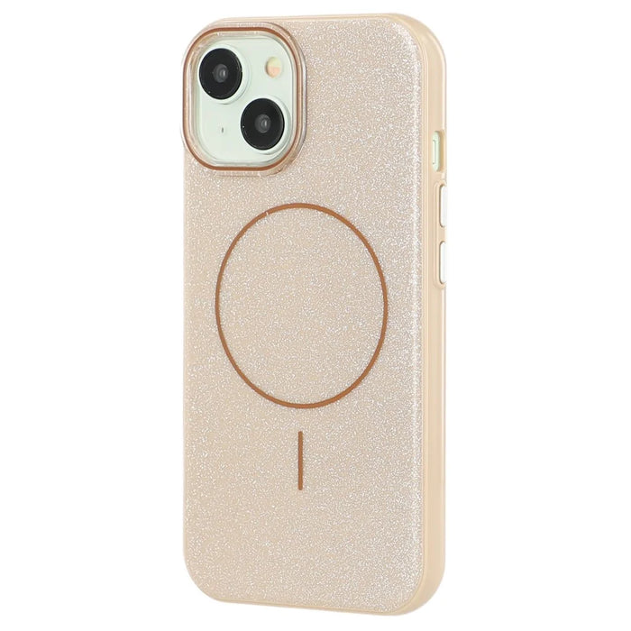 For iPhone 15 Case Compatible with MagSafe Glitter Design IMD TPU + PC Phone Back Cover - Desert Gold - 3