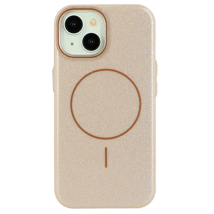 For iPhone 15 Case Compatible with MagSafe Glitter Design IMD TPU + PC Phone Back Cover - Desert Gold - 4