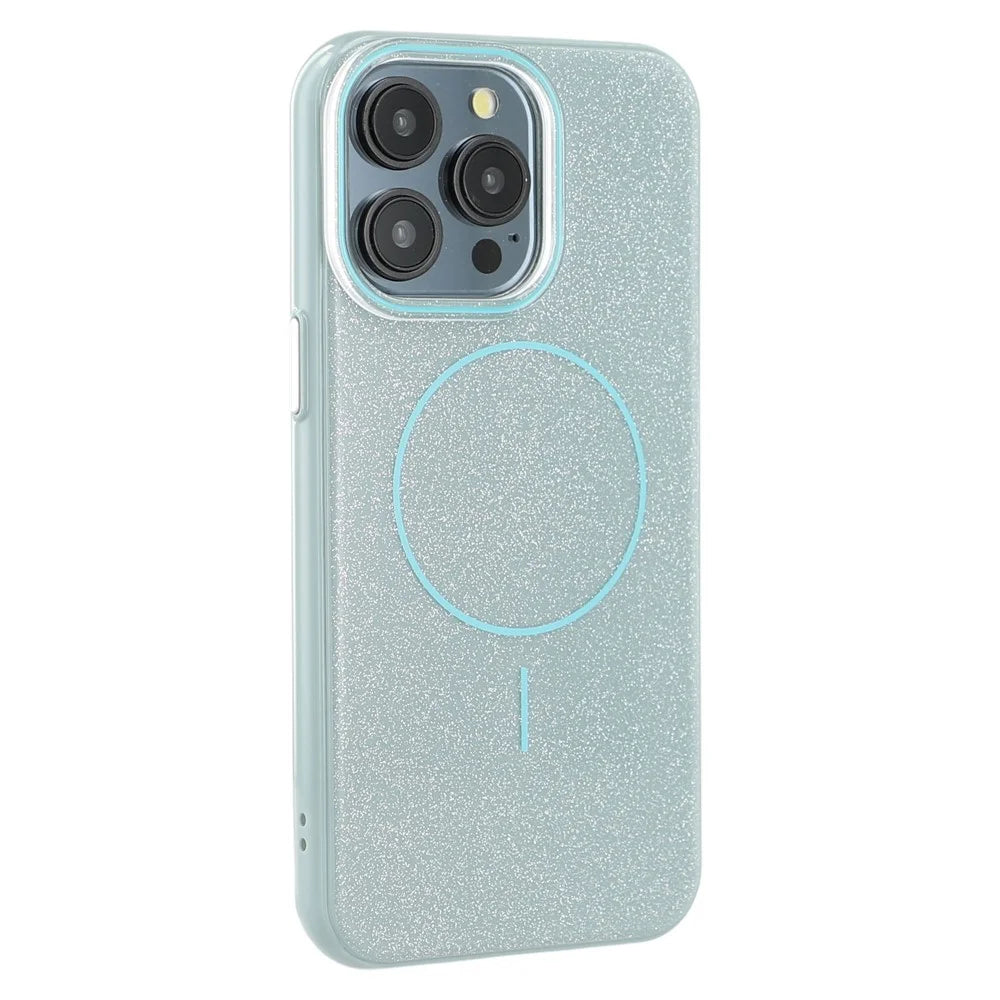 For iPhone 15 Pro Max Case Compatible with MagSafe Glitter Design IMD TPU + PC Phone Back Cover - Green - 1