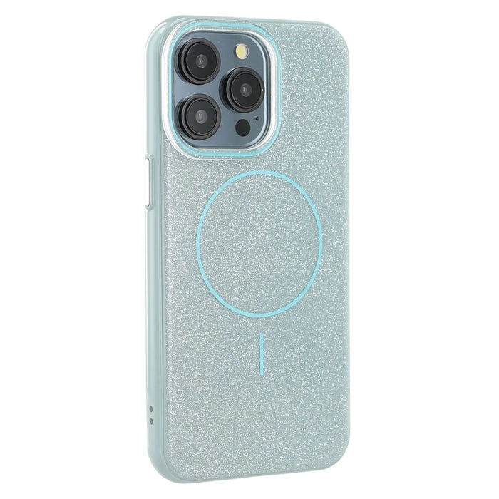 For iPhone 15 Pro Max Case Compatible with MagSafe Glitter Design IMD TPU + PC Phone Back Cover - Green - 1