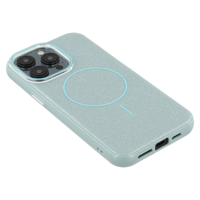 For iPhone 15 Pro Max Case Compatible with MagSafe Glitter Design IMD TPU + PC Phone Back Cover - Green - 6