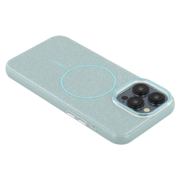 For iPhone 15 Pro Max Case Compatible with MagSafe Glitter Design IMD TPU + PC Phone Back Cover - Green - 7