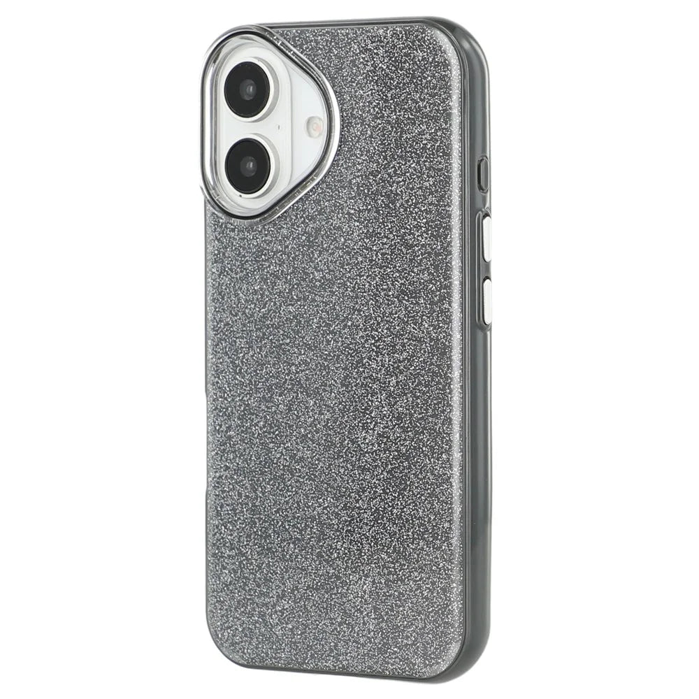 For iPhone 16 Case Glitter Design IMD TPU + PC Phone Back Cover - Black - 3