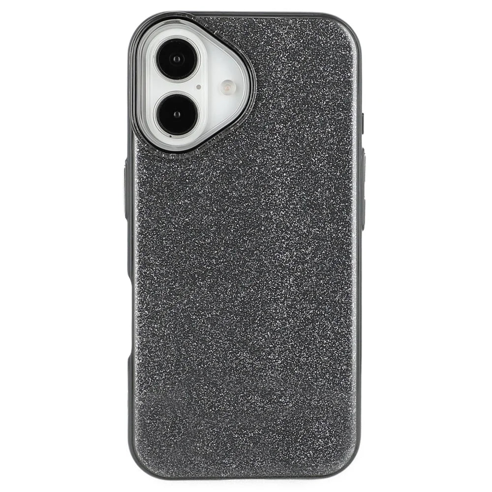 For iPhone 16 Case Glitter Design IMD TPU + PC Phone Back Cover - Black - 4