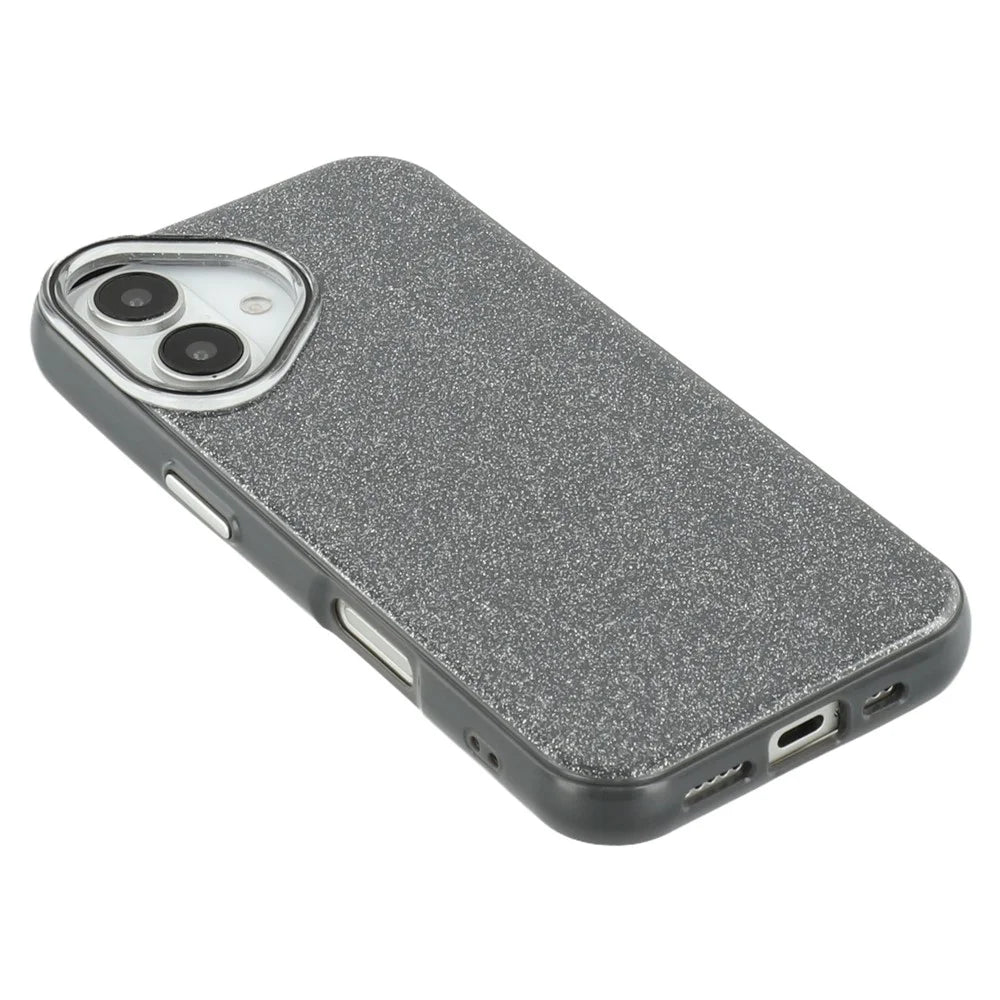 For iPhone 16 Case Glitter Design IMD TPU + PC Phone Back Cover - Black - 6