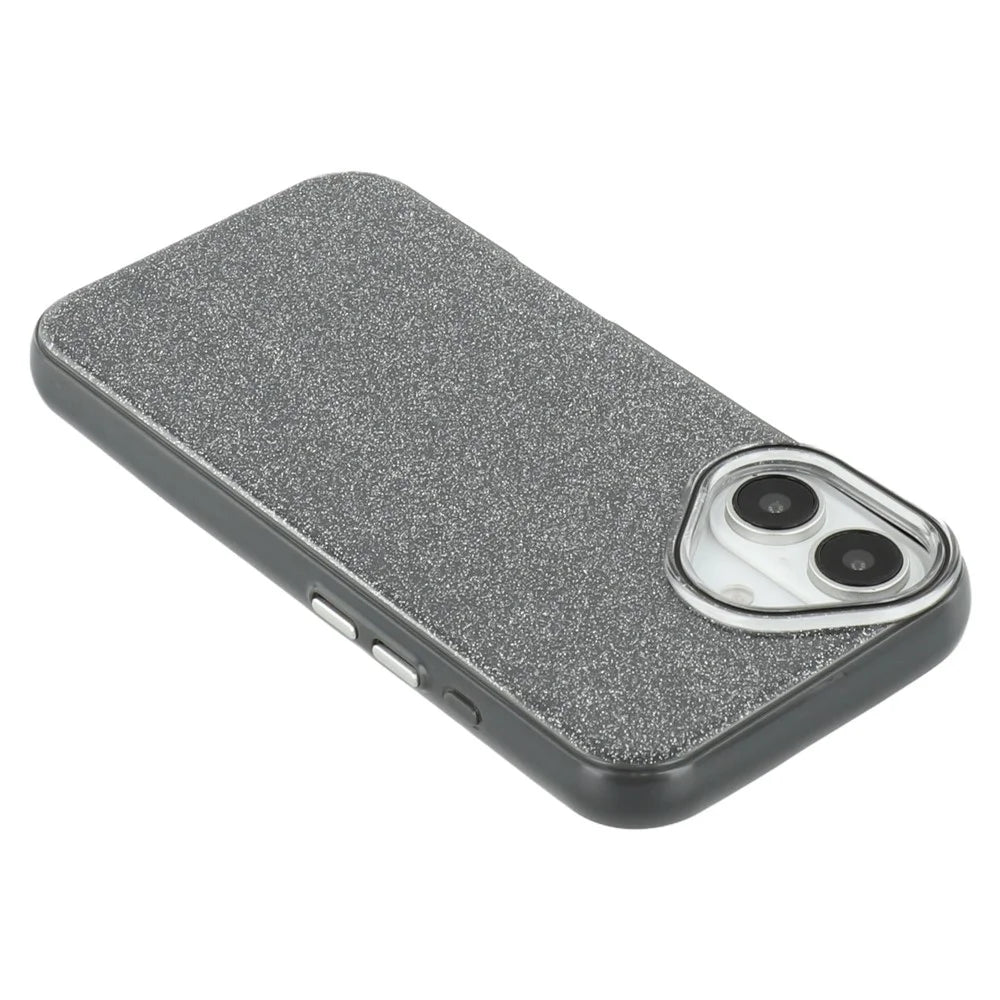 For iPhone 16 Case Glitter Design IMD TPU + PC Phone Back Cover - Black - 7