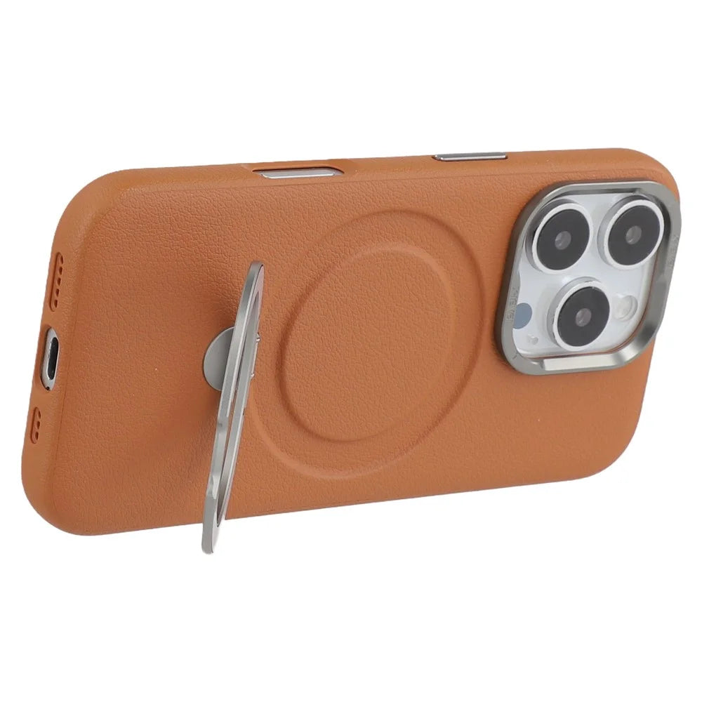 X-LEVEL For iPhone 16 Pro Max Magnetic Case Kickstand PC + PU Phone Back Cover - Brown - 5