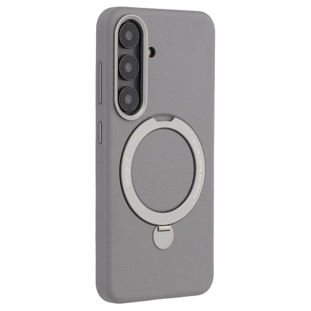 X-LEVEL For Samsung Galaxy S25+ Magnetic Case Kickstand PC + PU Phone Back Cover - Grey - 1