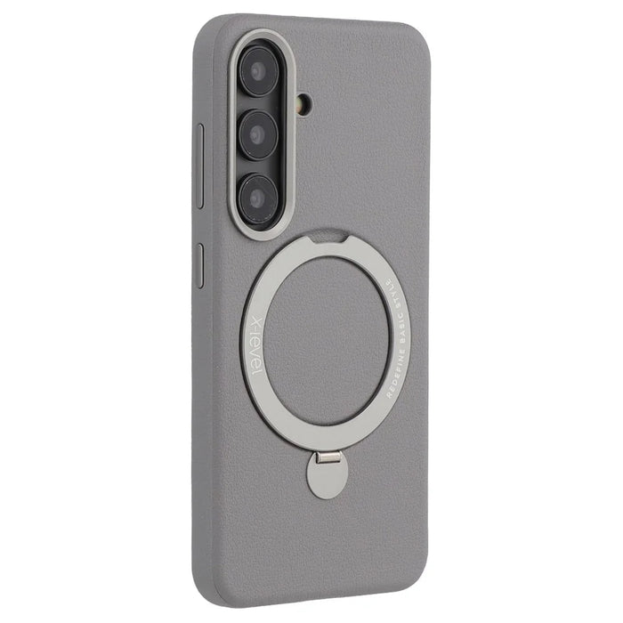 X-LEVEL For Samsung Galaxy S25+ Magnetic Case Kickstand PC + PU Phone Back Cover - Grey - 1