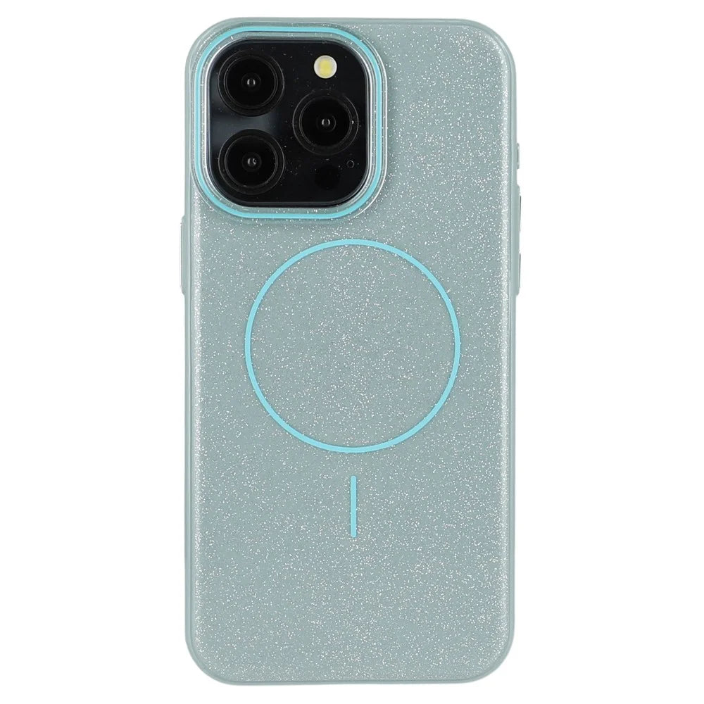 For iPhone 15 Pro Case Compatible with MagSafe Glitter Design IMD TPU + PC Phone Back Cover - Green - 4
