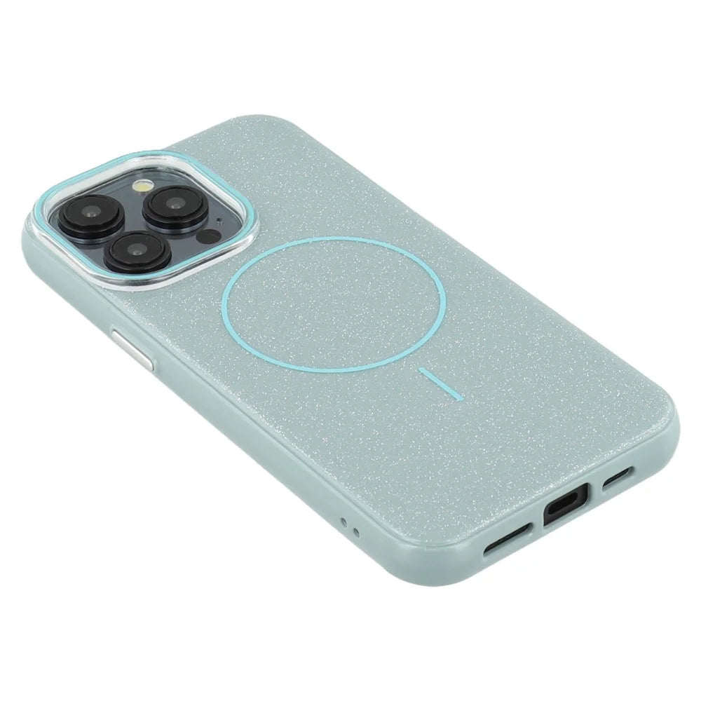 For iPhone 15 Pro Case Compatible with MagSafe Glitter Design IMD TPU + PC Phone Back Cover - Green - 6