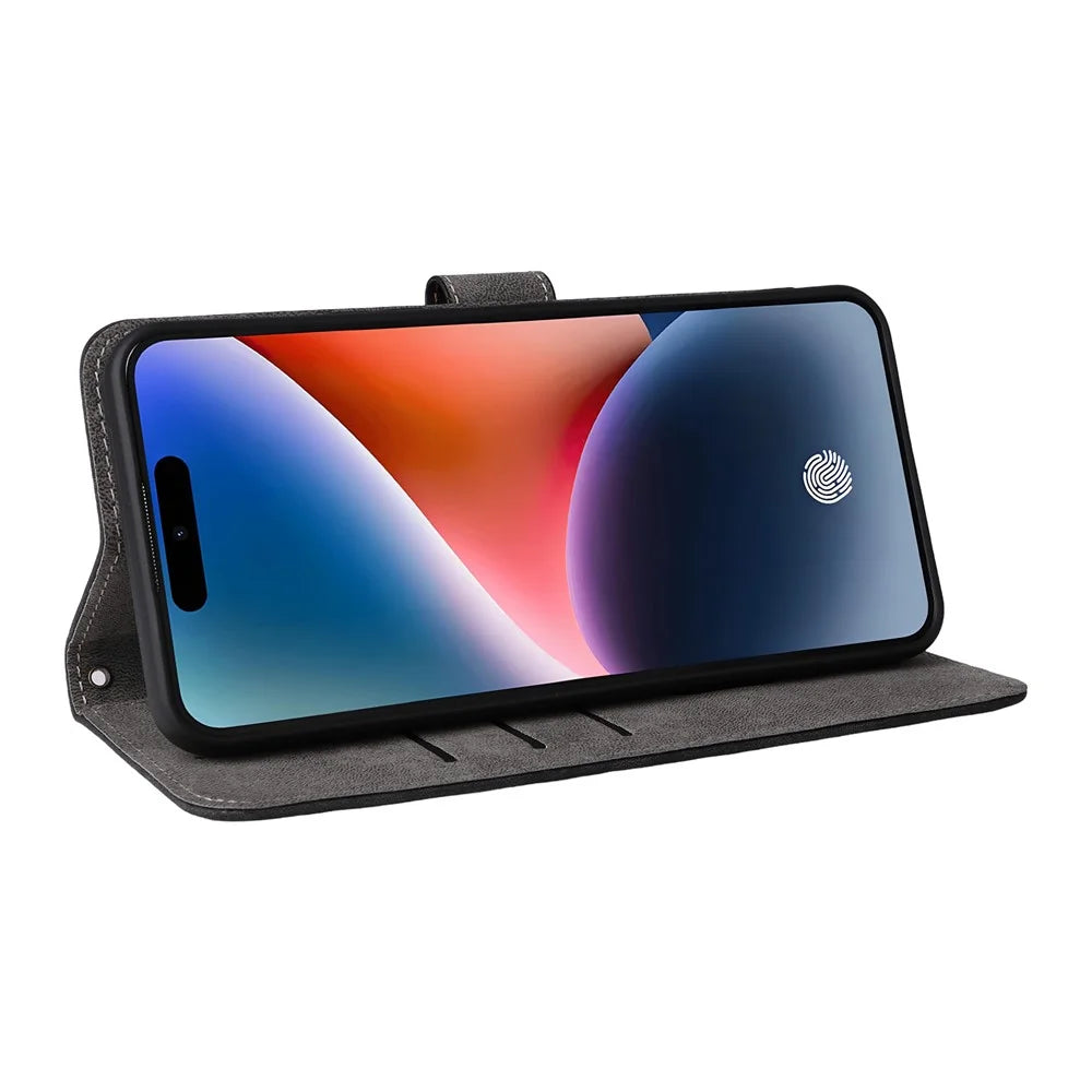 For Oukitel P1 Wallet Case RFID Blocking PU Leather Cover Stand View - Black - 4
