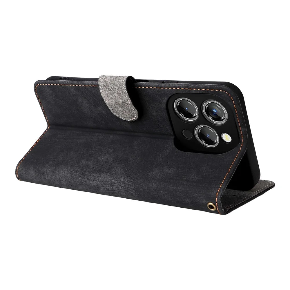 For Oukitel P1 Wallet Case RFID Blocking PU Leather Cover Stand View - Black - 5