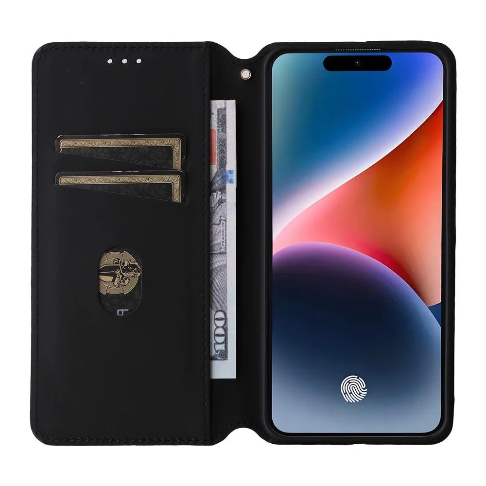 For Oukitel P1 Wallet Case Rhombus Imprinted Leather Phone Cover - Black - 2