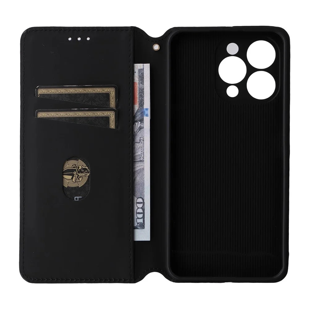 For Oukitel P1 Wallet Case Rhombus Imprinted Leather Phone Cover - Black - 3