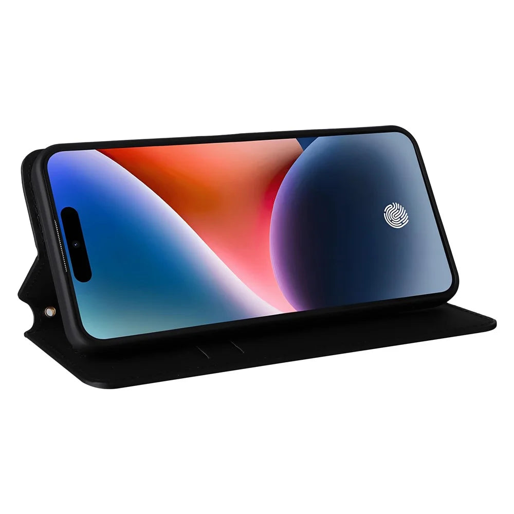 For Oukitel P1 Wallet Case Rhombus Imprinted Leather Phone Cover - Black - 4