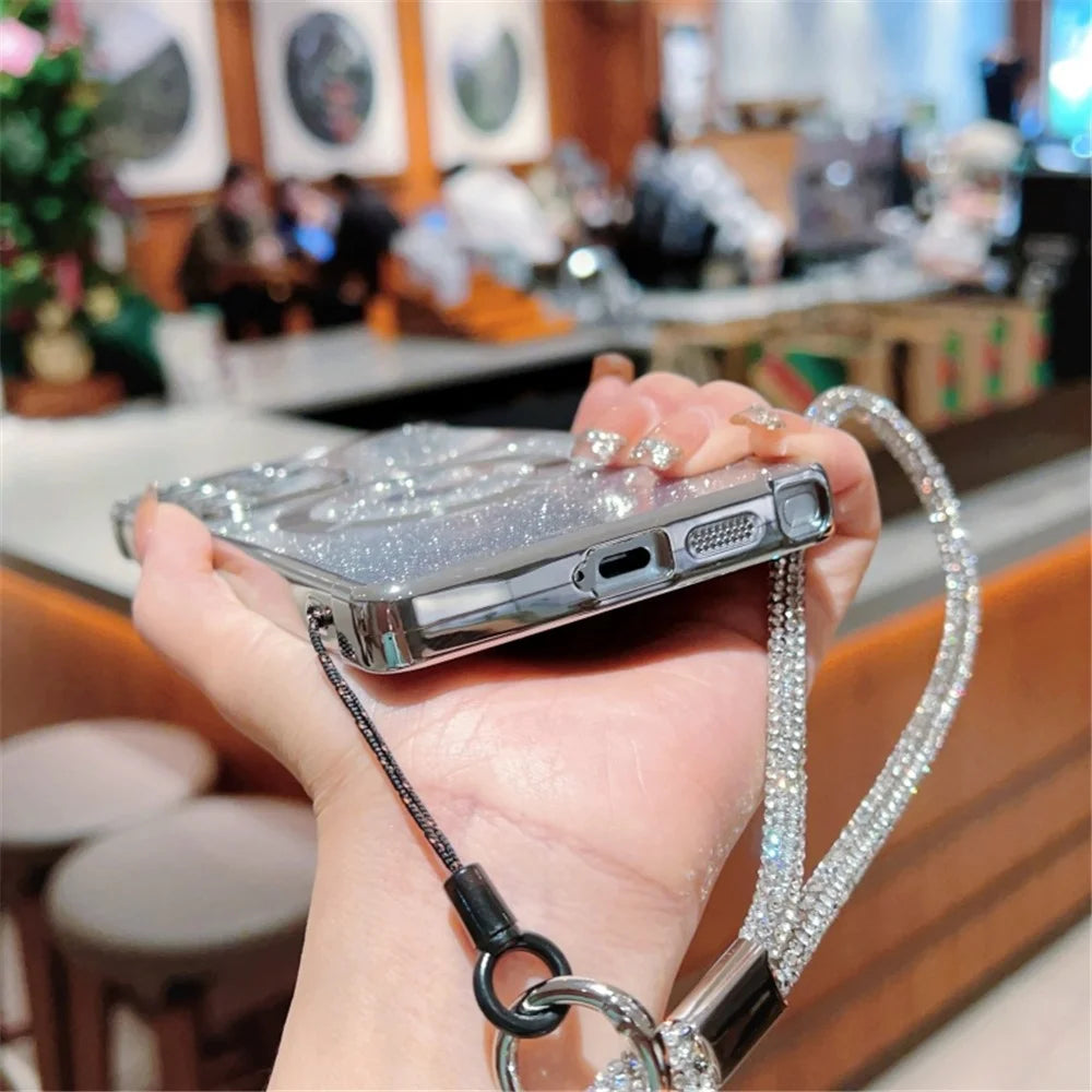 For Samsung Galaxy S25 Ultra Magnetic Case TPU Phone Cover with Strap Heart Gradient Sparkle - Silver - 6