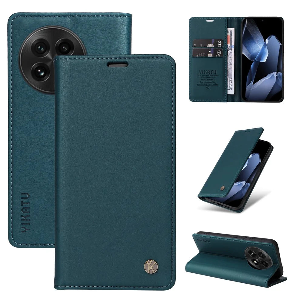 YIKATU For OnePlus 13 Phone Cases  Magnetic Closure PU Leather Mobile Cover - Green - 1