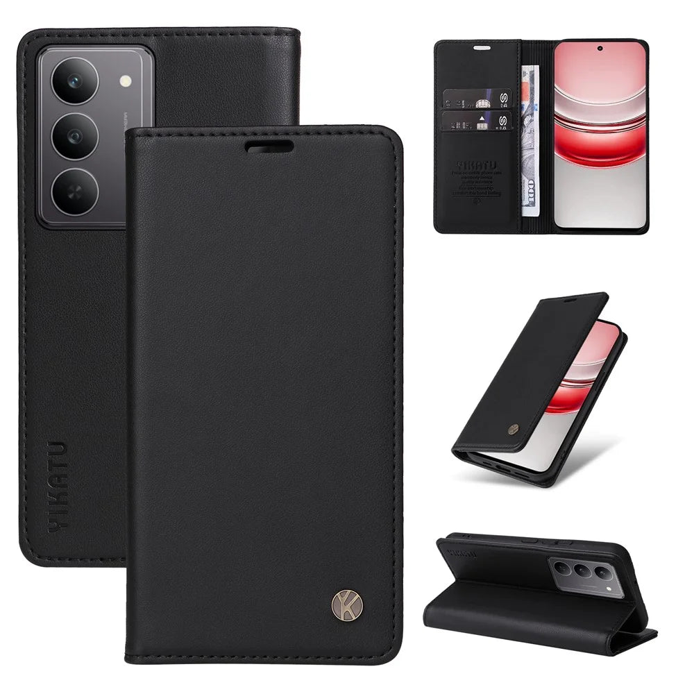 YIKATU For Realme C75 4G / C71 4G / V60 Pro 5G / 14x 5G Phone Cases  Magnetic Closure PU Leather Mobile Cover - Black - 1