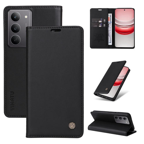 YIKATU For Realme C75 4G / C71 4G / V60 Pro 5G / 14x 5G Phone Cases  Magnetic Closure PU Leather Mobile Cover - Black - 1