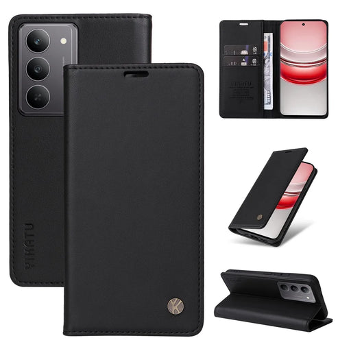YIKATU For Realme C75 4G / C71 4G / V60 Pro 5G / 14x 5G Phone Cases  Magnetic Closure PU Leather Mobile Cover - Black - 1