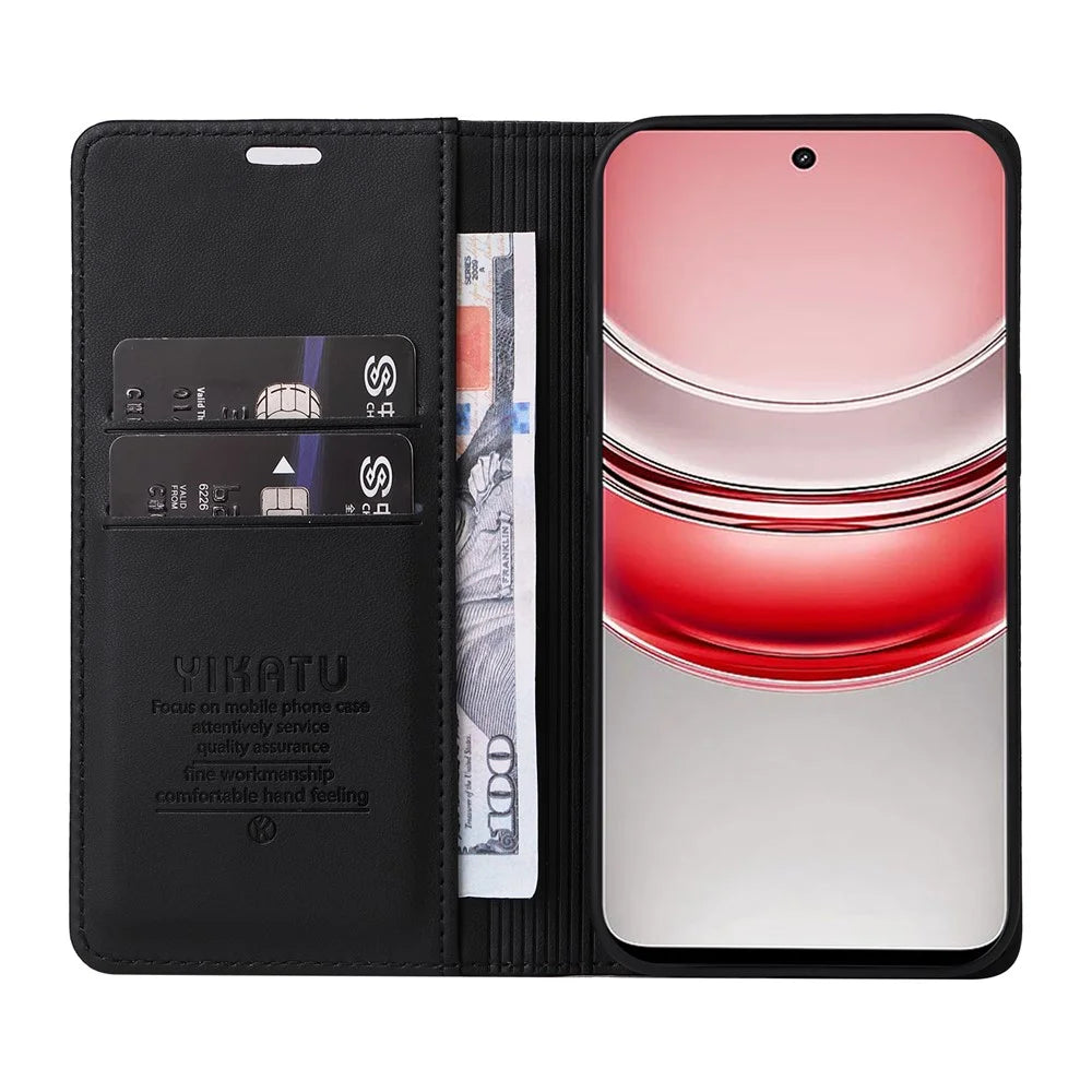 YIKATU For Realme C75 4G / C71 4G / V60 Pro 5G / 14x 5G Phone Cases  Magnetic Closure PU Leather Mobile Cover - Black - 4