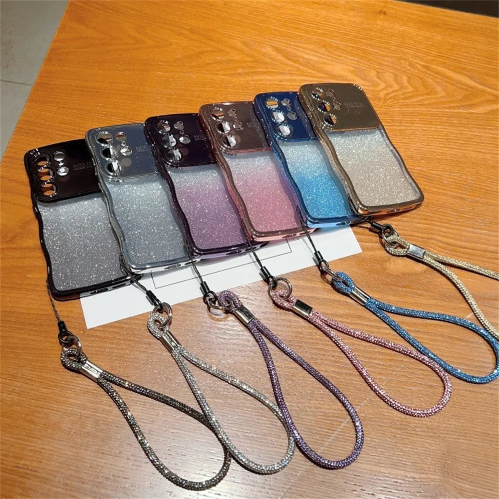 For Samsung Galaxy S25 Ultra Case with Strap Gradient Glitter Electroplating TPU Phone Cover - Black - 4