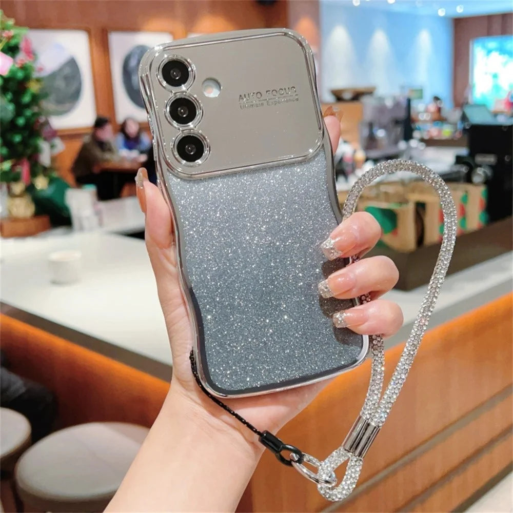 For Samsung Galaxy S25+ Case with Strap Gradient Glitter Electroplating TPU Phone Cover - Silver - 1