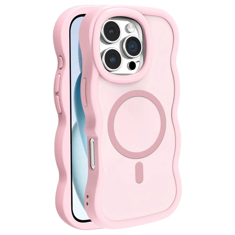 For iPhone 16 Pro Max Case Compatible with MagSafe TPU + PC Phone Back Cover Skin Touch Wave Shape - Pink - 1