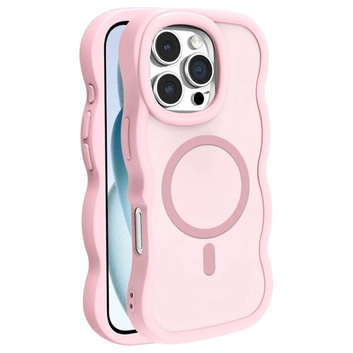 For iPhone 16 Pro Max Case Compatible with MagSafe TPU + PC Phone Back Cover Skin Touch Wave Shape - Pink - 1