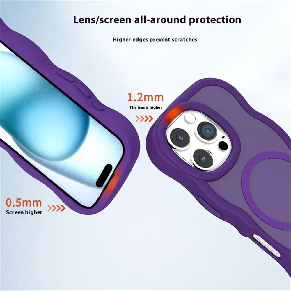 For iPhone 16 Pro Max Case Compatible with MagSafe TPU + PC Phone Back Cover Skin Touch Wave Shape - Pink - 5