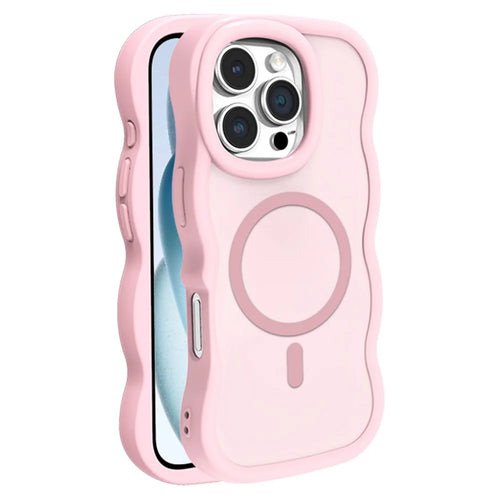 For iPhone 16 Pro Case Compatible with MagSafe TPU + PC Phone Back Cover Skin Touch Wave Shape - Pink - 1