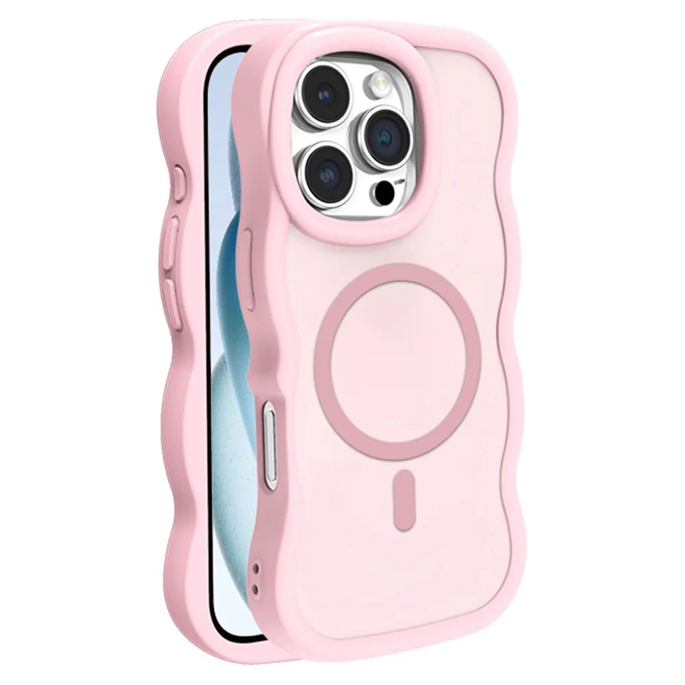For iPhone 16 Pro Case Compatible with MagSafe TPU + PC Phone Back Cover Skin Touch Wave Shape - Pink - 1