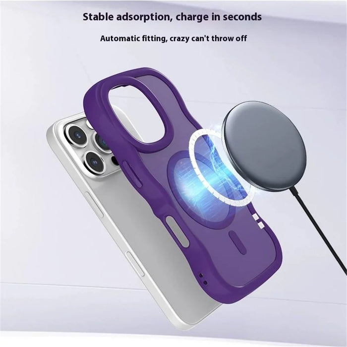 For iPhone 16 Pro Case Compatible with MagSafe TPU + PC Phone Back Cover Skin Touch Wave Shape - Pink - 3