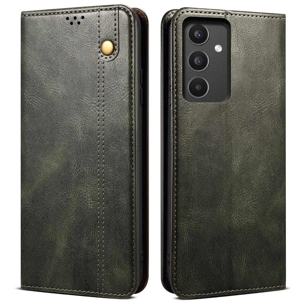 For Samsung Galaxy A13 4G / 5G Case Crazy Horse Texture Waxy Leather Wallet Stand Phone Cover - Green - 1