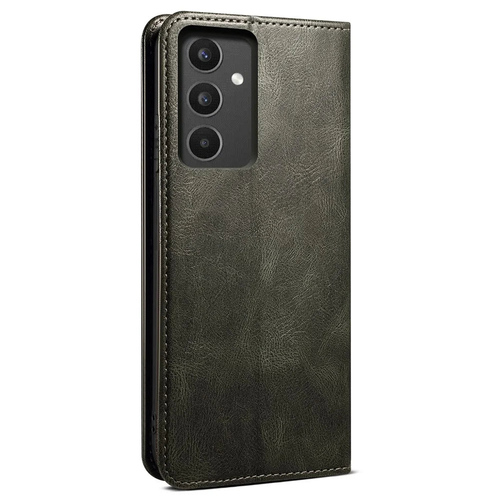 For Samsung Galaxy A13 4G / 5G Case Crazy Horse Texture Waxy Leather Wallet Stand Phone Cover - Green - 7