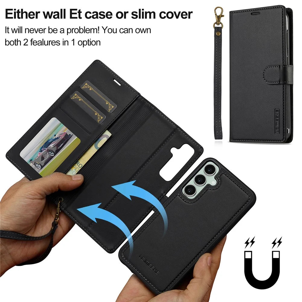 LC.IMEEKE L2 Series for Samsung Galaxy A36 5G Case PU Leather Wallet Detachable Magnetic Phone Cover - Black - 4