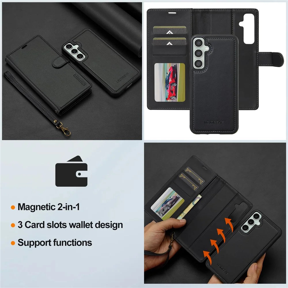 LC.IMEEKE L2 Series for Samsung Galaxy A36 5G Case PU Leather Wallet Detachable Magnetic Phone Cover - Black - 7