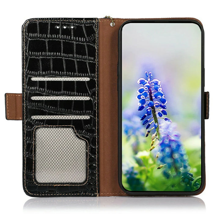 Genuine Cow Leather Phone Case for OnePlus Ace 5 Pro 5G / Ace 5 5G / 13R 5G Crocodile Texture Phone Wallet Cover - Black - 2