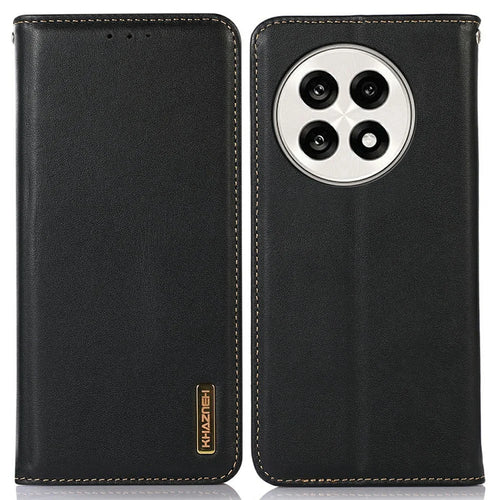 KHAZNEH Genuine Cow Leather Wallet Case for OnePlus Ace 5 Pro 5G / Ace 5 5G / 13R 5G Nappa Texture Phone Cover - Black - 1
