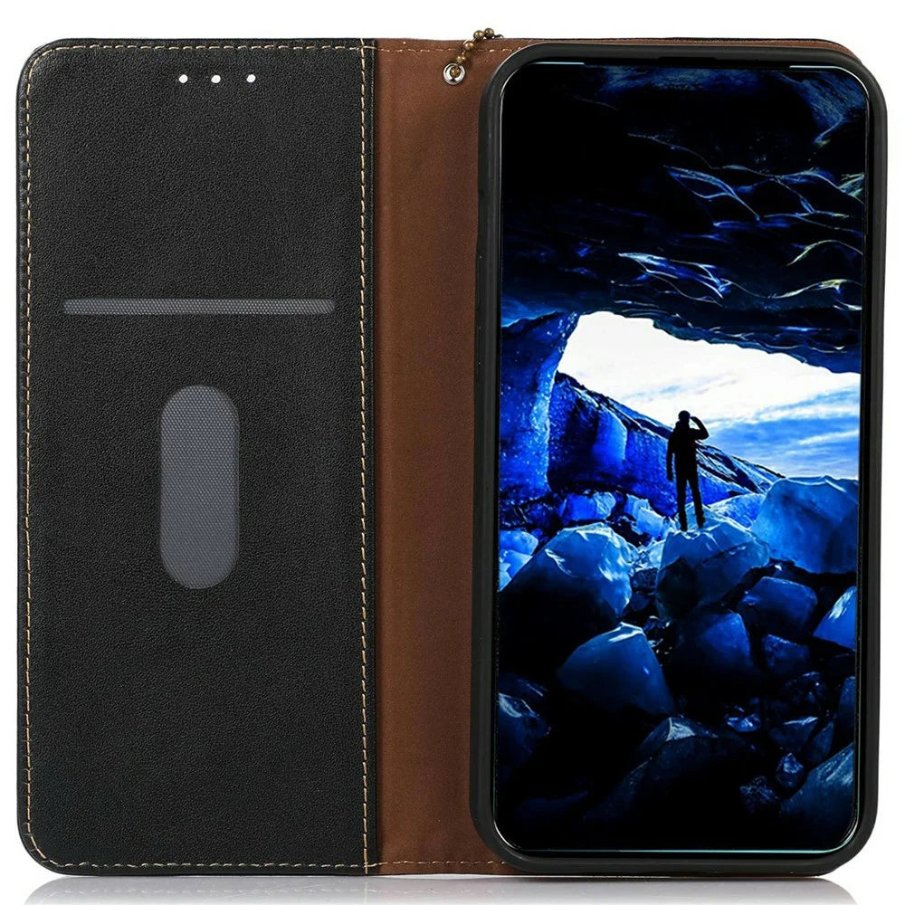KHAZNEH Genuine Cow Leather Wallet Case for OnePlus Ace 5 Pro 5G / Ace 5 5G / 13R 5G Nappa Texture Phone Cover - Black - 2