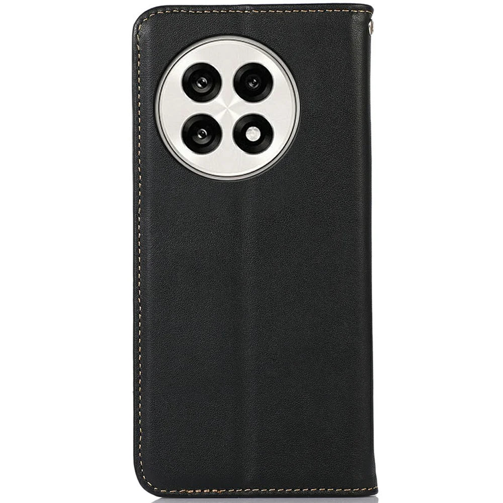 KHAZNEH Genuine Cow Leather Wallet Case for OnePlus Ace 5 Pro 5G / Ace 5 5G / 13R 5G Nappa Texture Phone Cover - Black - 7