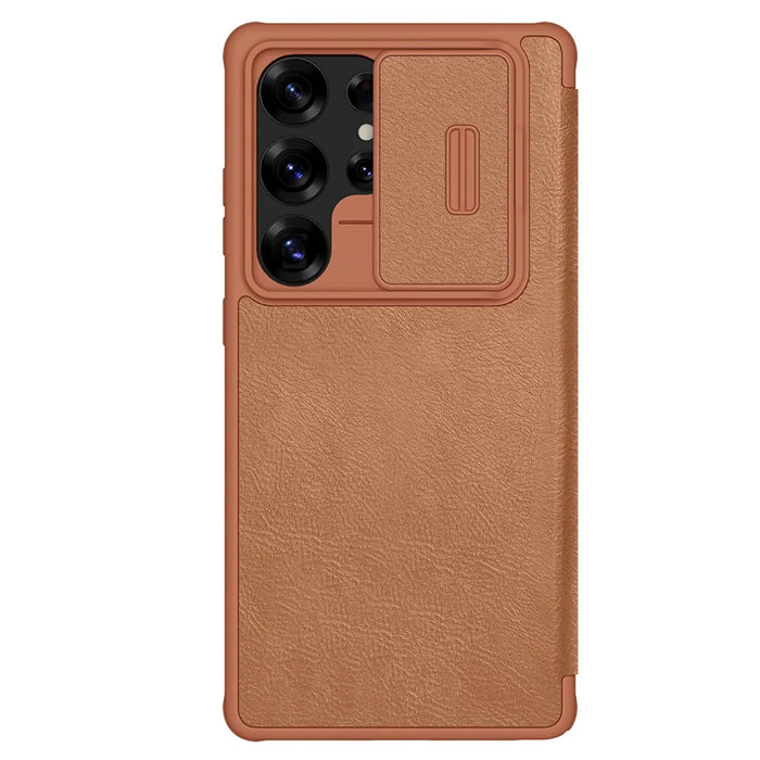 NILLKIN Qin Pro Series for Samsung Galaxy S25 Ultra Case with Card Slots Leather Phone Cover - Brown - 1