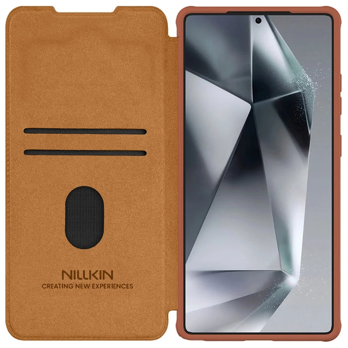NILLKIN Qin Pro Series for Samsung Galaxy S25 Ultra Case with Card Slots Leather Phone Cover - Brown - 4
