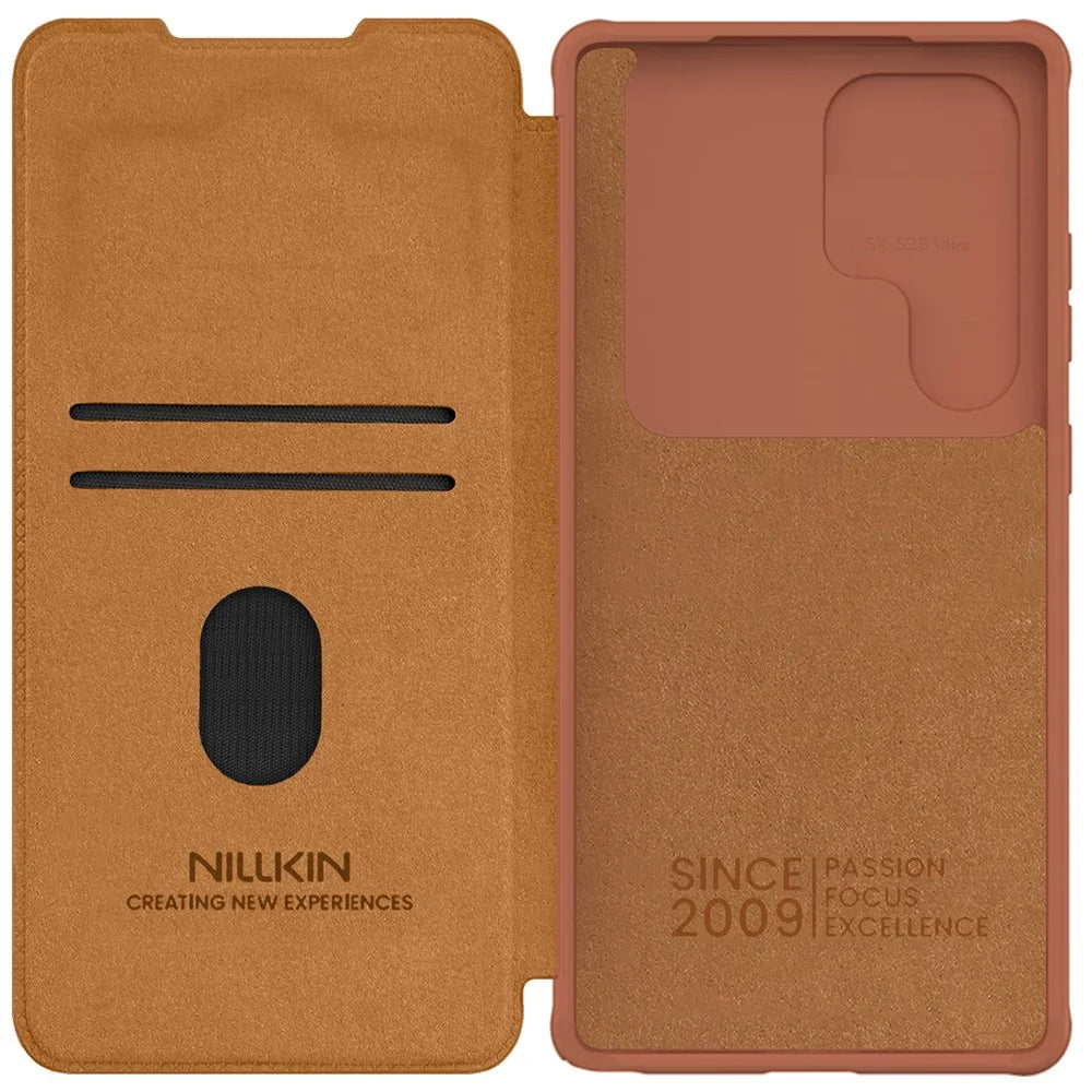 NILLKIN Qin Pro Series for Samsung Galaxy S25 Ultra Case with Card Slots Leather Phone Cover - Brown - 6