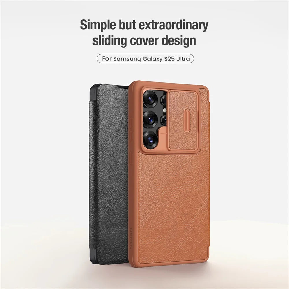 NILLKIN Qin Pro Series for Samsung Galaxy S25 Ultra Case with Card Slots Leather Phone Cover - Brown - 7