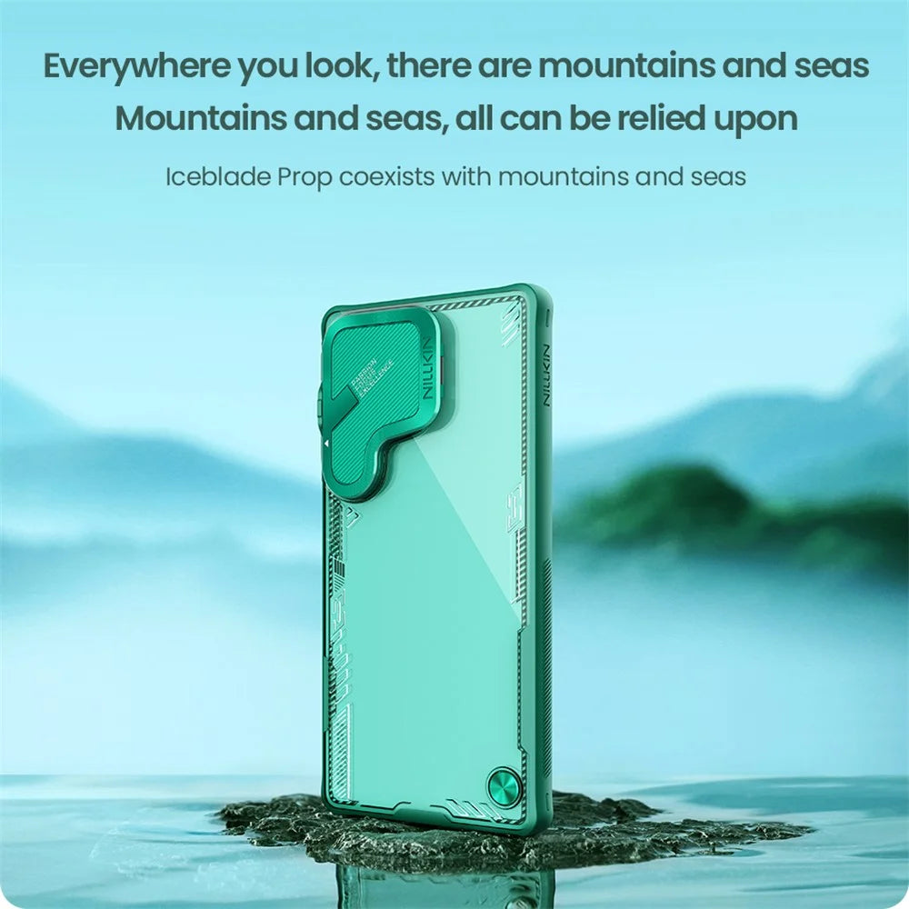 NILLKIN Iceblade CamProp For Samsung Galaxy S25 Ultra Case Lens Cover Kickstand PC + TPU Phone Cover - Green - 6